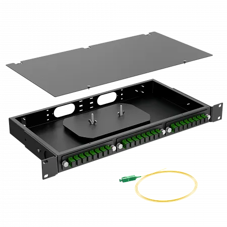 Кросс оптический стоечный LANMIR укомплектованный 8 розеток SC/APC 16 портов SM 9/125 OS2 1U черный